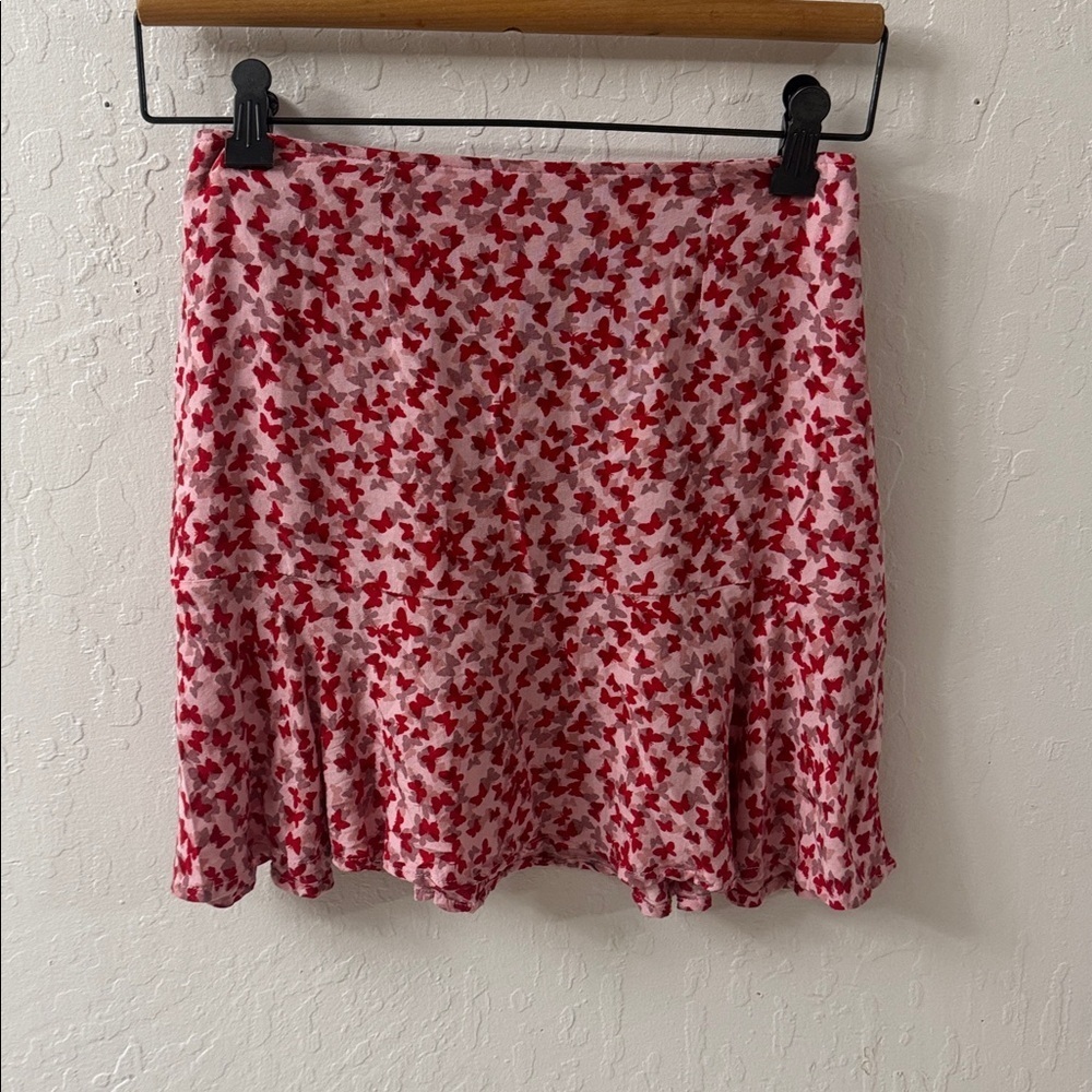 Motel Rocks BUTTERFLY Miniskirt Pink Red Side Zip Small - Picture 3 of 4